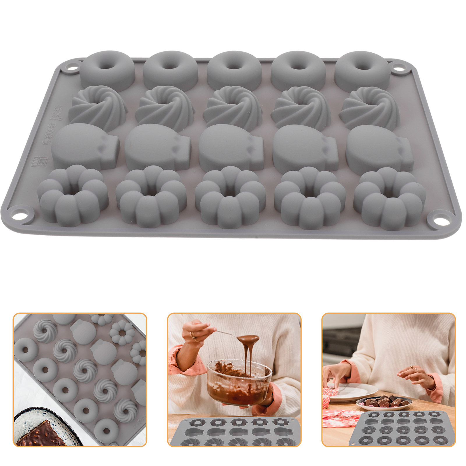 Donut Mold Silicone - แม่พิมพ์โดนัทช็อกโกแลตซิลิโคน แม่พิมพ์ขนมขนาดเล็กสำหรับทำขนม เยลลี่ ฟัดจ์ DIY แม่พิมพ์ซิลิโคนสำหรับทำสีเทียน